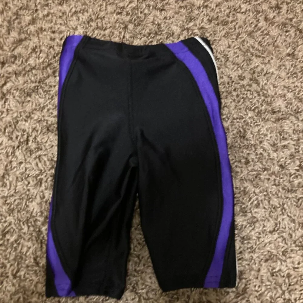 Speedo Racing Long Swim Shorts Size 22 US 3 Black Purple Trim NWOT Drawstring
